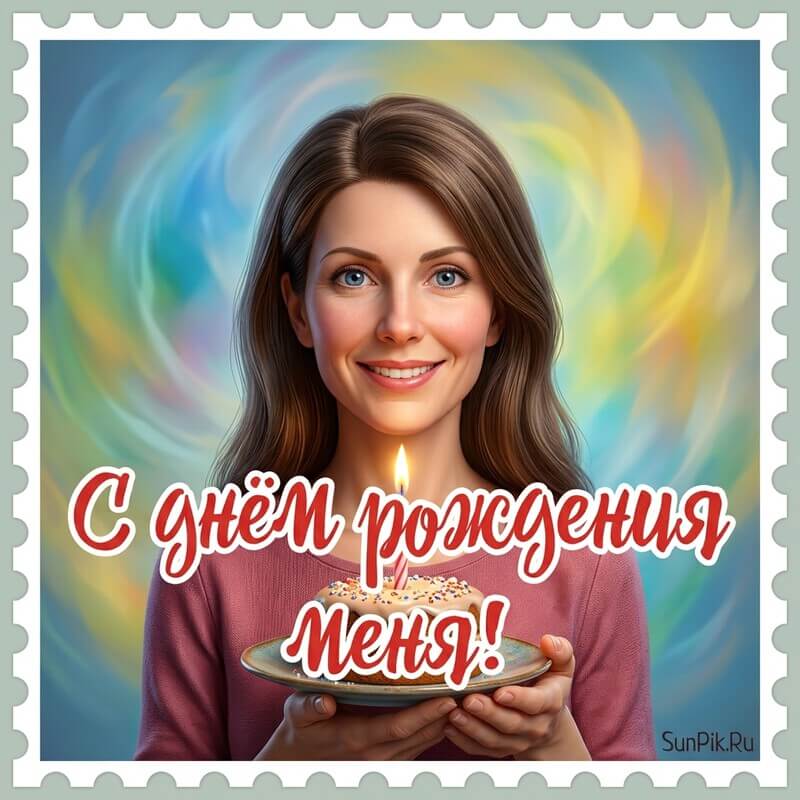Картинка с днем рождения меня с девушкой, держащей торт