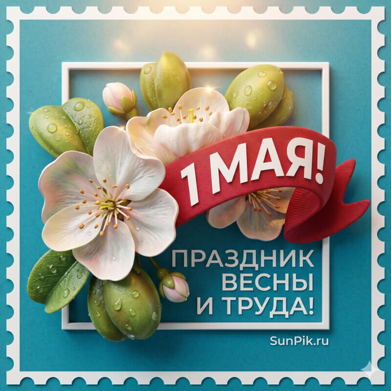 Открытка праздник весны и труда с цветами