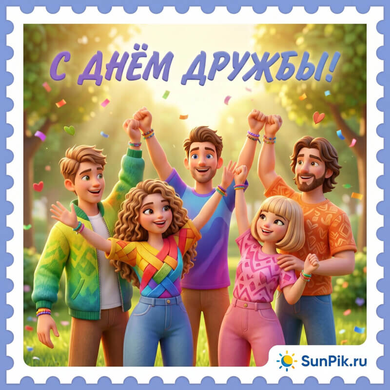 Открытка с днем дружбы с молодыми людьми