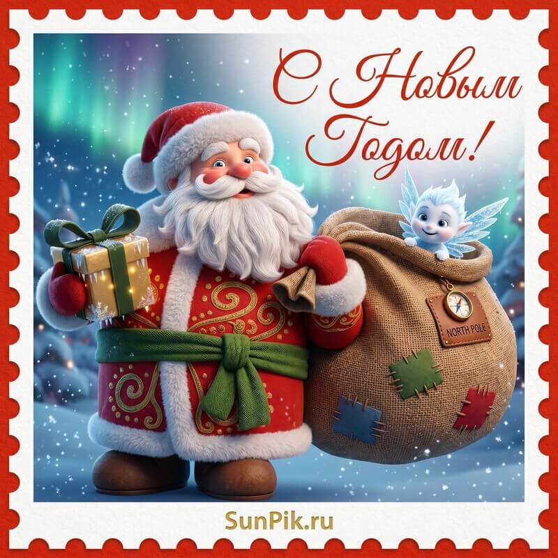Новогодняя картинка с дедом Морозом в красной шубе