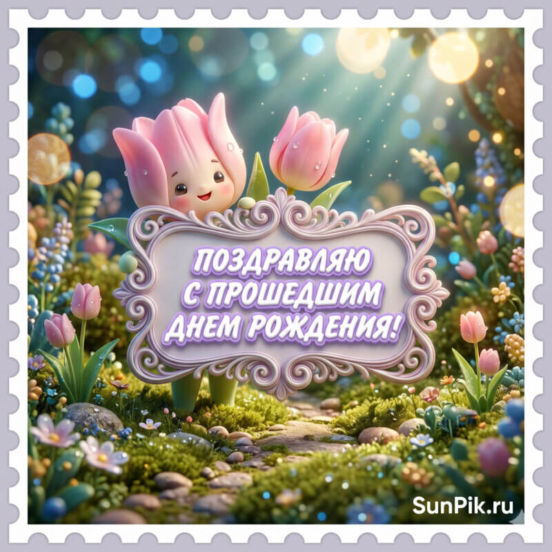 Открытка поздравляю с прошедшим днем рождения с цветами
