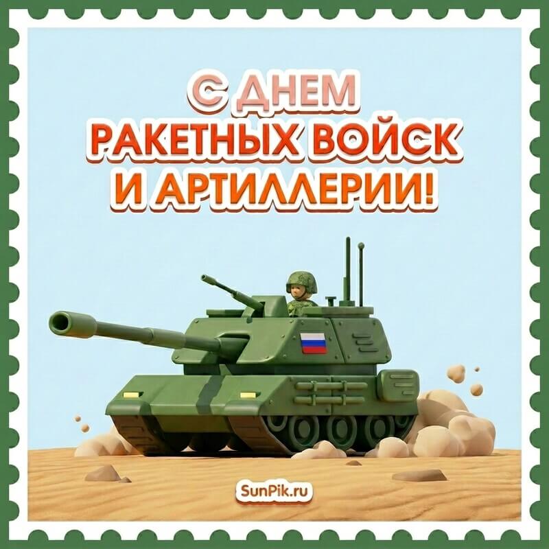 Открытка с днем ракетных войск и артиллерии с самоходной установкой