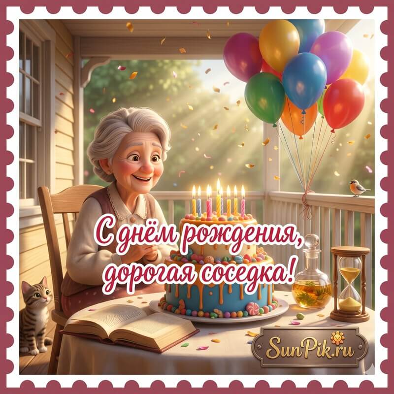 Открытка с днем рождения дорогая соседка с тортом