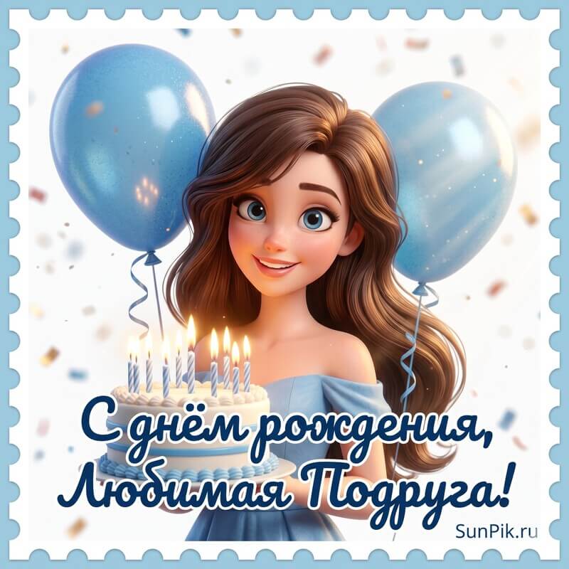 Открытка с днем рождения любимой подруге девушка с тортом