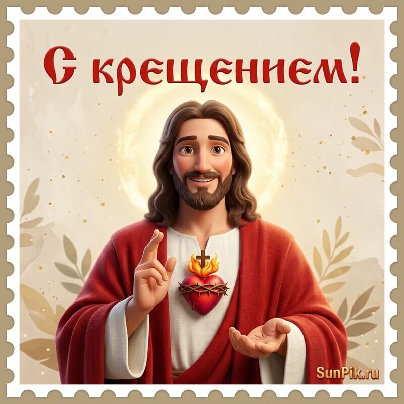 Открытка с Крещением с Иисусом Христом