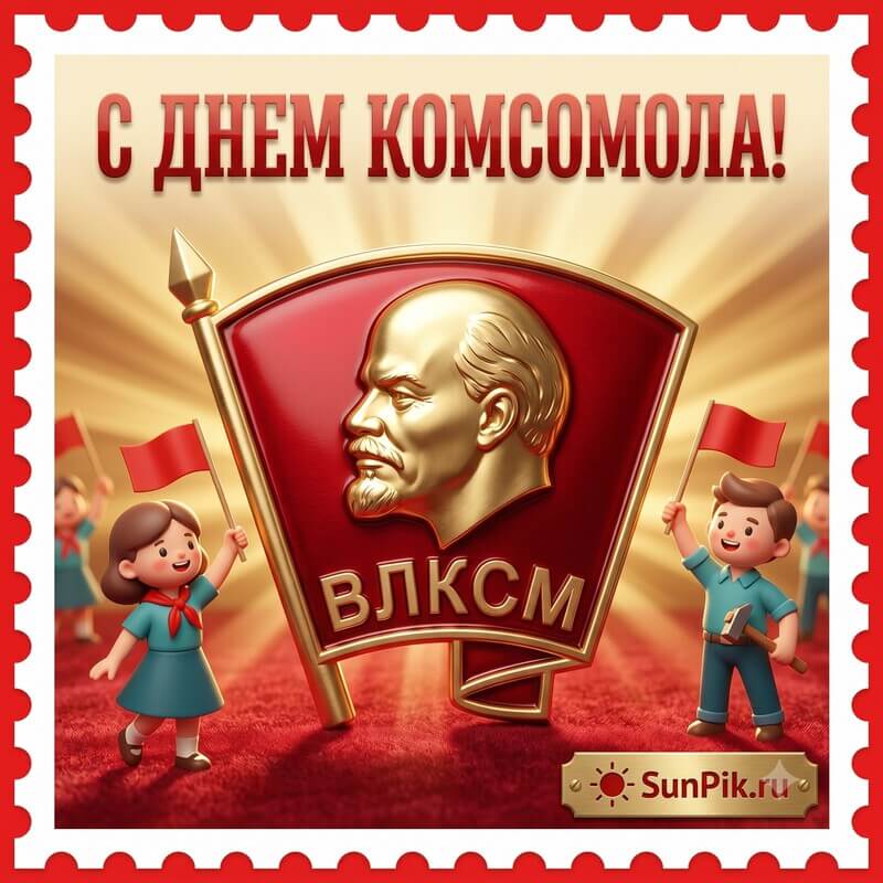 Картинка с днем комсомола со значком ВЛКСМ