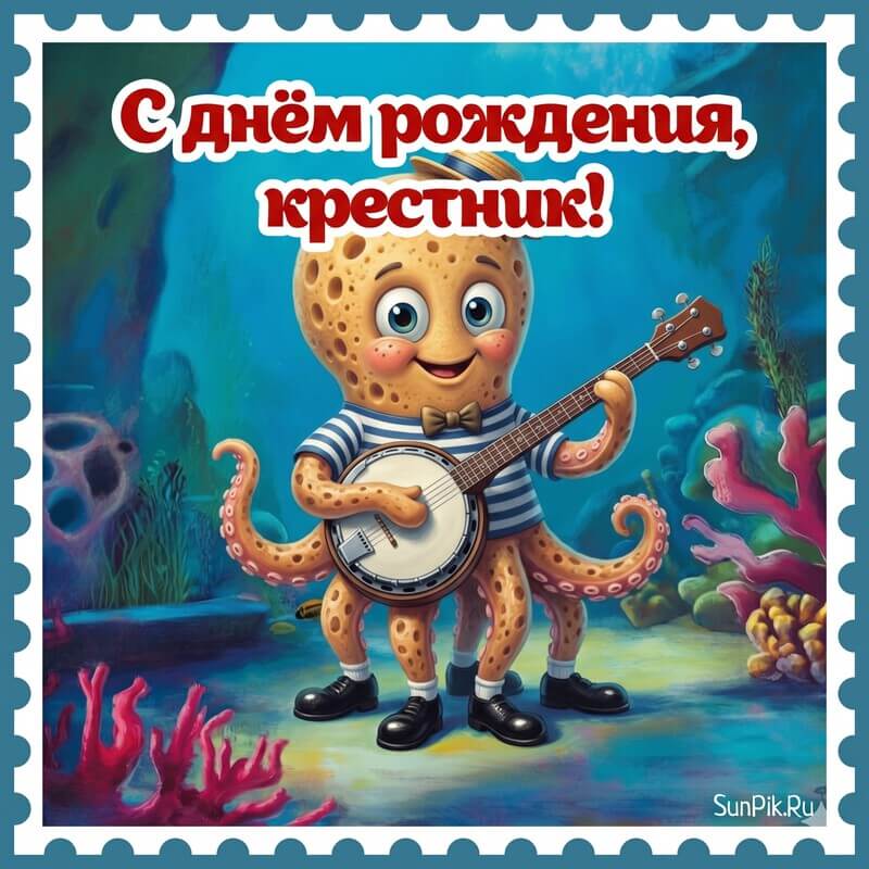 Прикольная картинка с днем рождения крестник с осьминогом