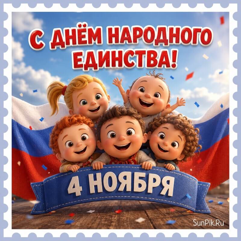 Прикольная открытка с днем народного единства с детьми