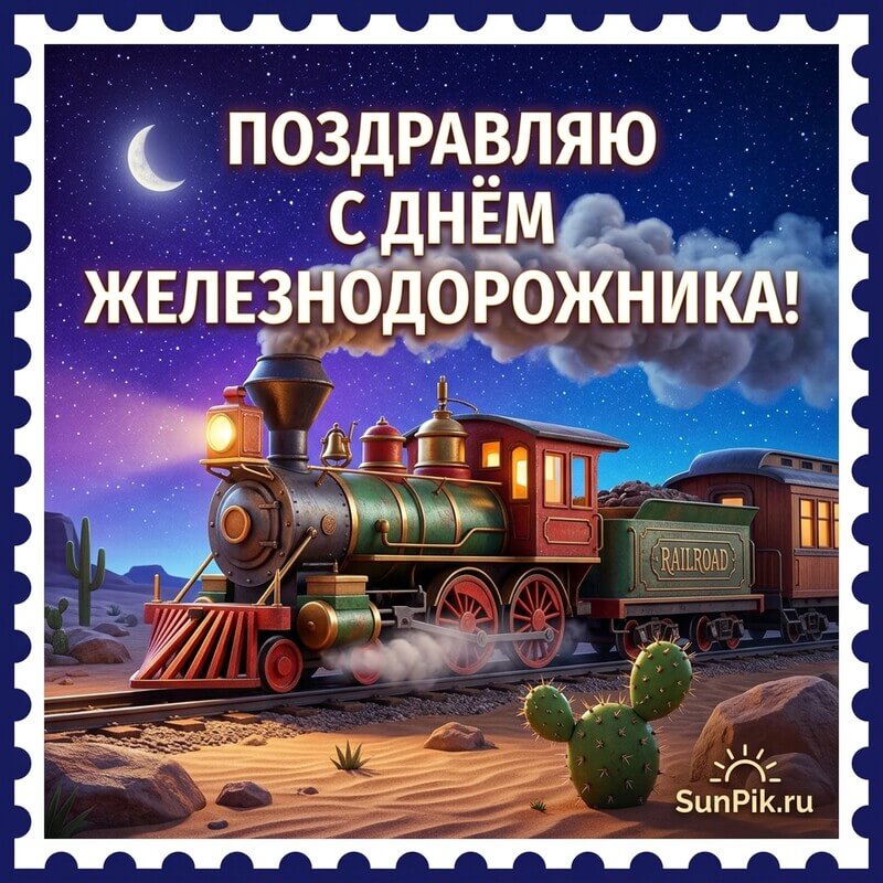 Картинка с днем железнодорожника с рисунком паровоза