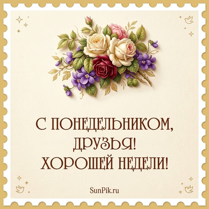 Картинка с понедельником, друзья, хорошей недели с розами