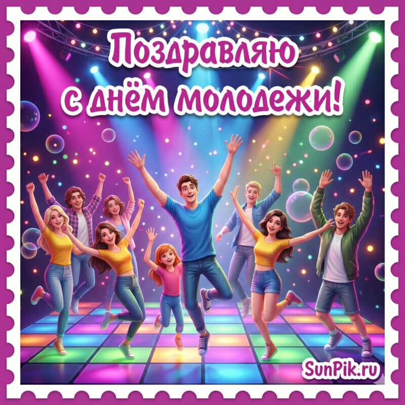 Картинка с днем молодежи с молодыми людьми на танцполе