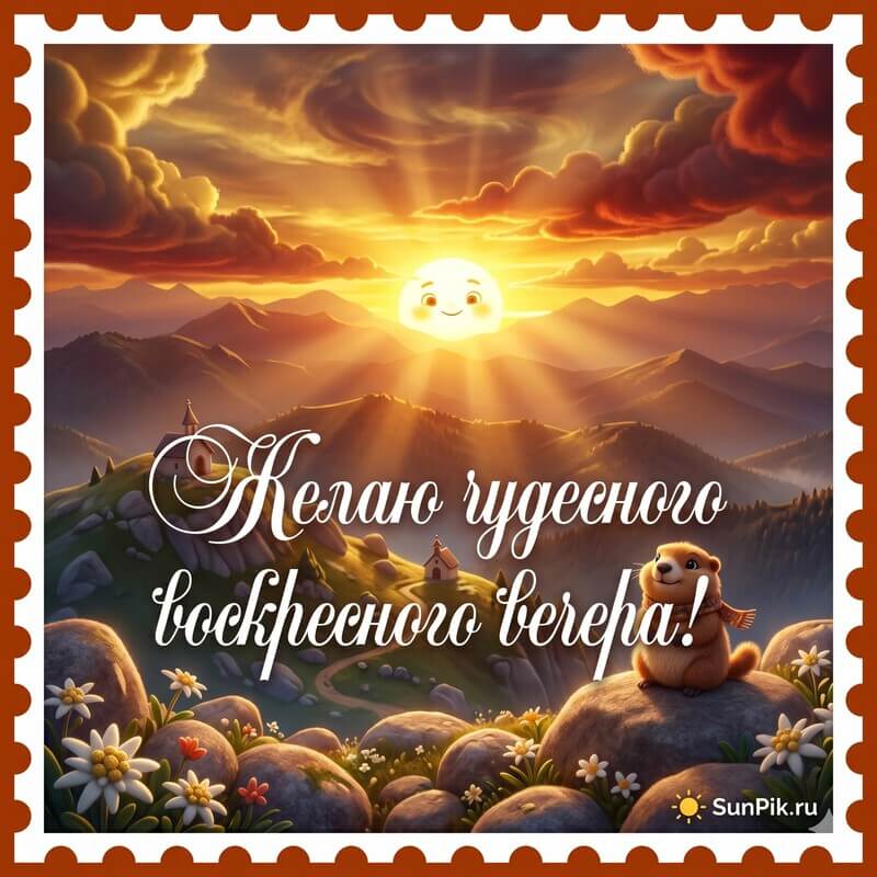 Картинка желаю чудесного воскресного вечера с закатом в горах