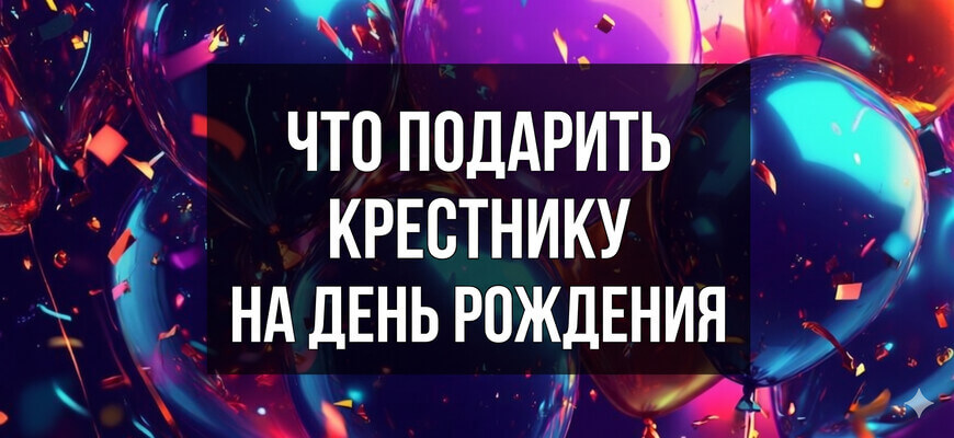 Изображение с воздушными шарами и надписью "Что подарить крестнику на день рождения"