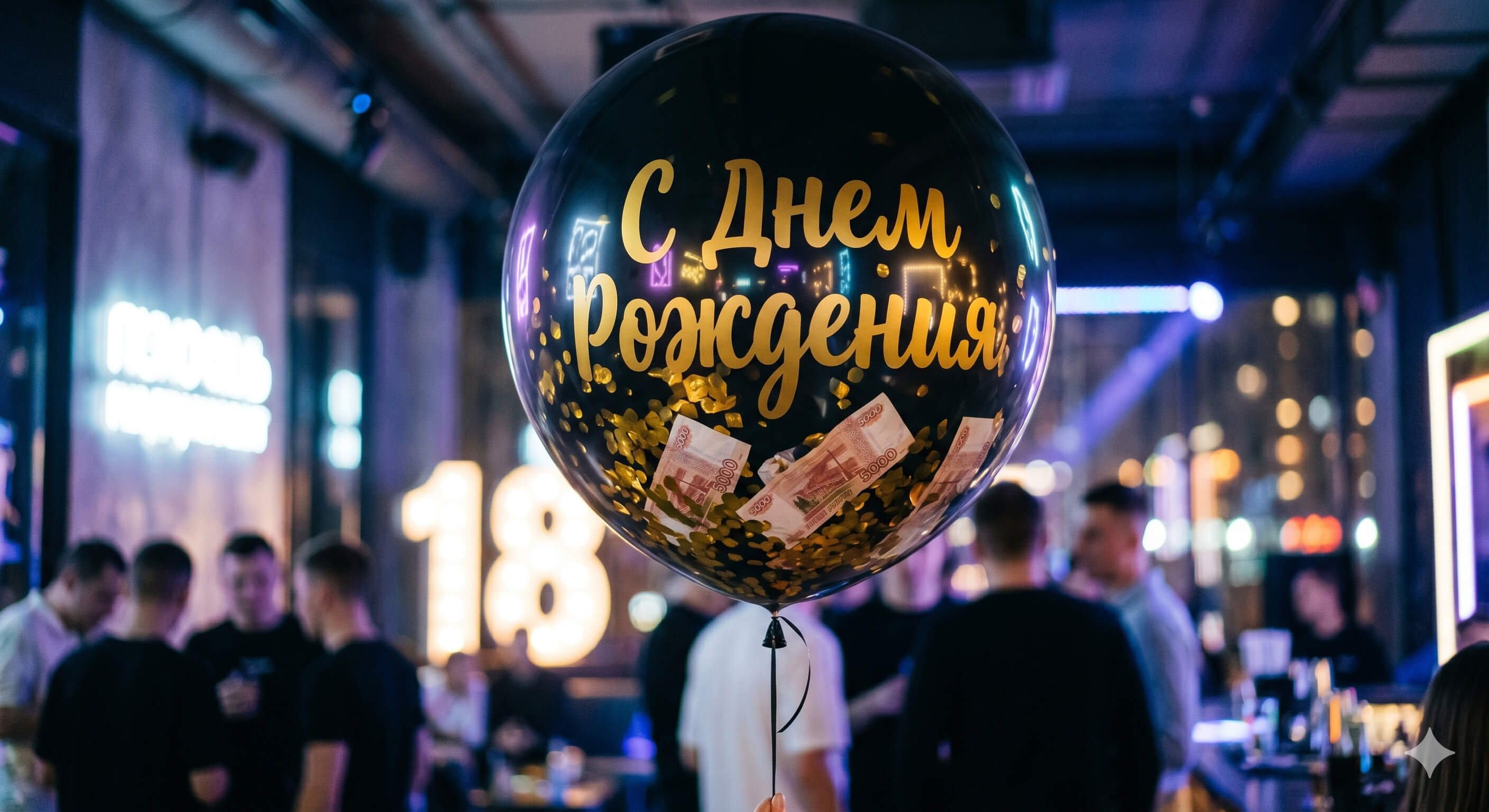 Креативный денежный подарок парню на 18 лет Оригинальный денежный подарок в черном шаре с конфетти парню на совершеннолетие