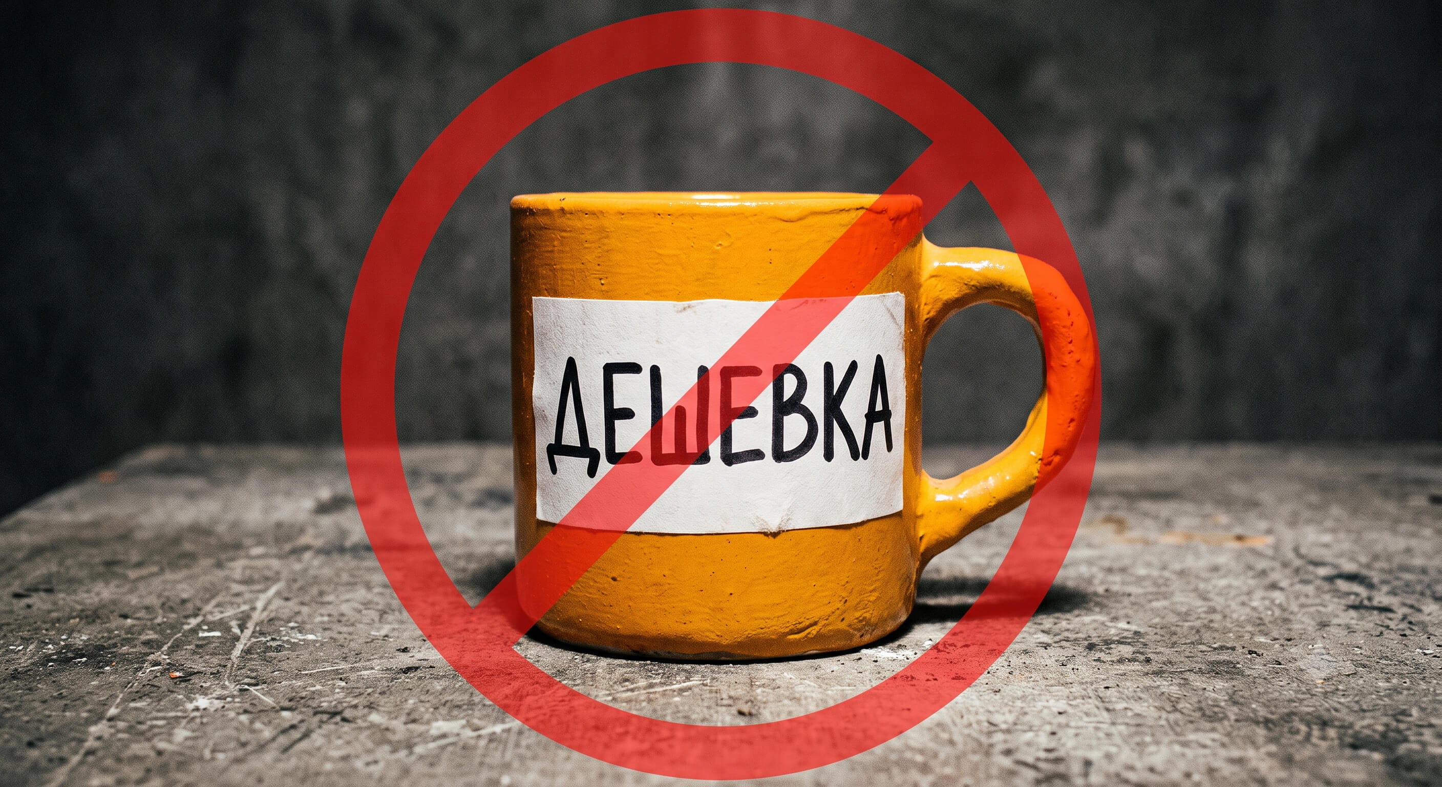 Худшие подарки на 20 лет свадьбы Дешевая толстостенная кружка из масс-маркета под запрещающим знаком как пример неудачного юбилейного подарка
